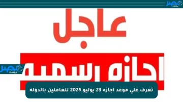 تعرف على موعد إجازة 23 يوليو 2025 للعاملين بالدولة